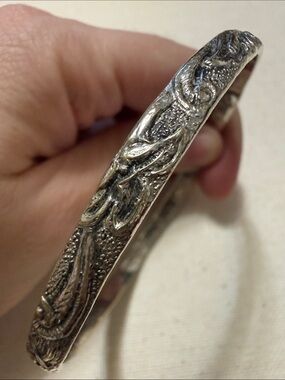 Intricate Sterling Silver 925 Floral Bangle Bracelet